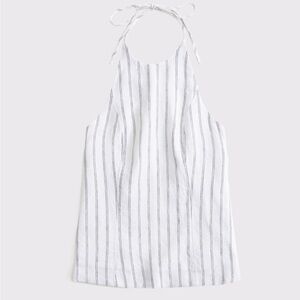 NWT Abercrombie & Fitch Premium Linen Halter Top in White Stripe